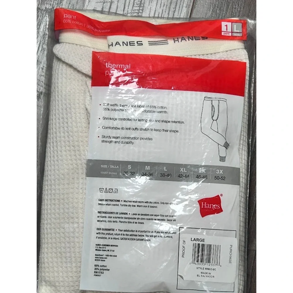 VTG 2006 Hanes Mens Thermal Pants Waffle Knit Long Johns White Large‎ WM02-EC